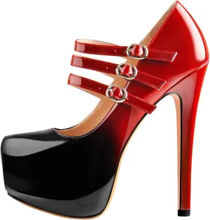 15cm Platform Round Toe Patent High Heel Stiletto Ankle Strap Pumps