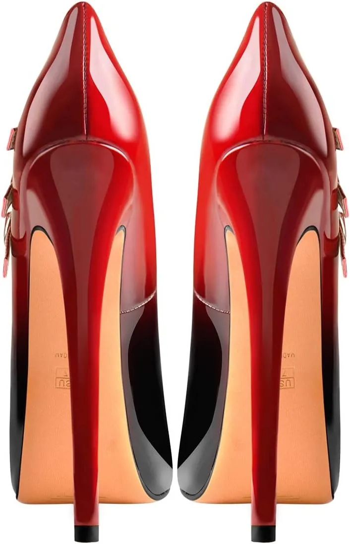15cm Platform Round Toe Patent High Heel Stiletto Ankle Strap Pumps