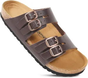 AEROTHOTIC Arch Support Recovery Slides for Women Comfy Memory Foam Cork Footbed Double Straps with Adjustable Buckle Slip on Beach Dressy Outdoor Ladies Sandals