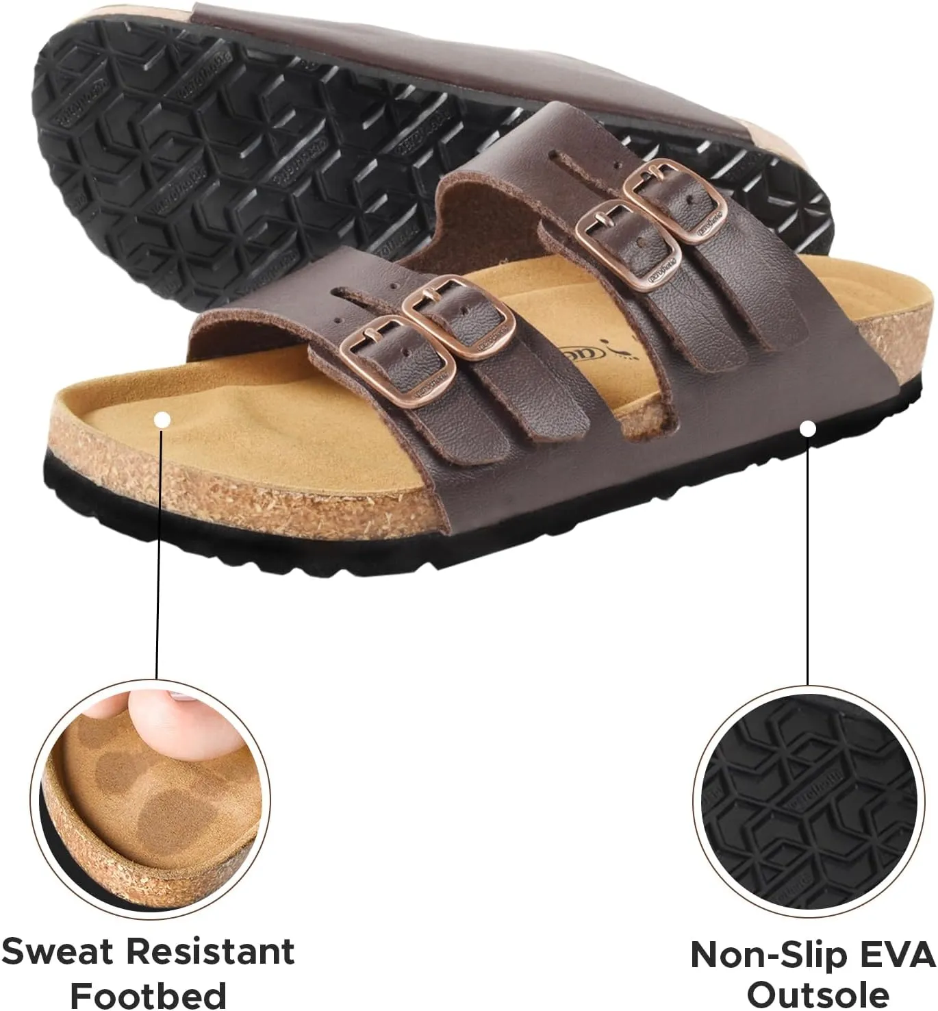 AEROTHOTIC Arch Support Recovery Slides for Women Comfy Memory Foam Cork Footbed Double Straps with Adjustable Buckle Slip on Beach Dressy Outdoor Ladies Sandals