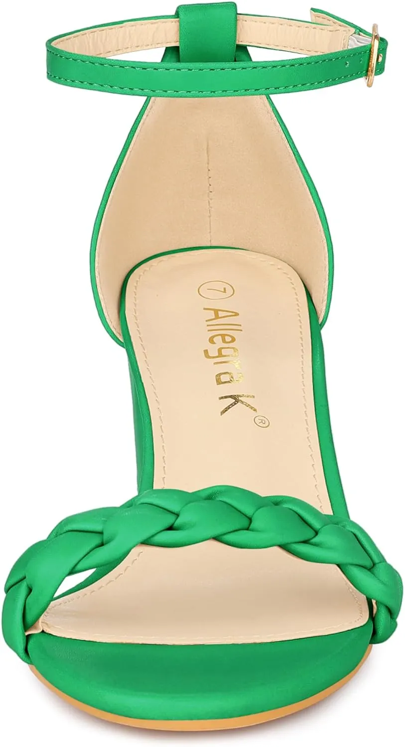 Allegra K Women's Chunky Heels Ankle Strap Braided Heel Sandals