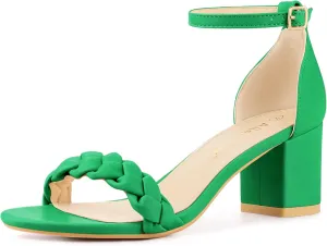 Allegra K Women's Chunky Heels Ankle Strap Braided Heel Sandals