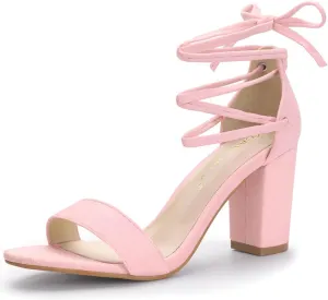 Allegra K Women's Tie Up Strappy Heels Chunky High Heels Sandal
