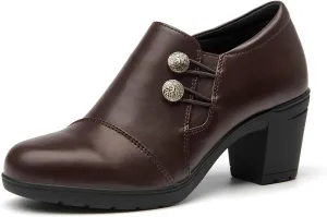 ALLOT Women's Dress Shoes Low Chunky Block Heels Slip-On Round Toe Office Business Work Pumps Supportive Casual Comfort Loafers