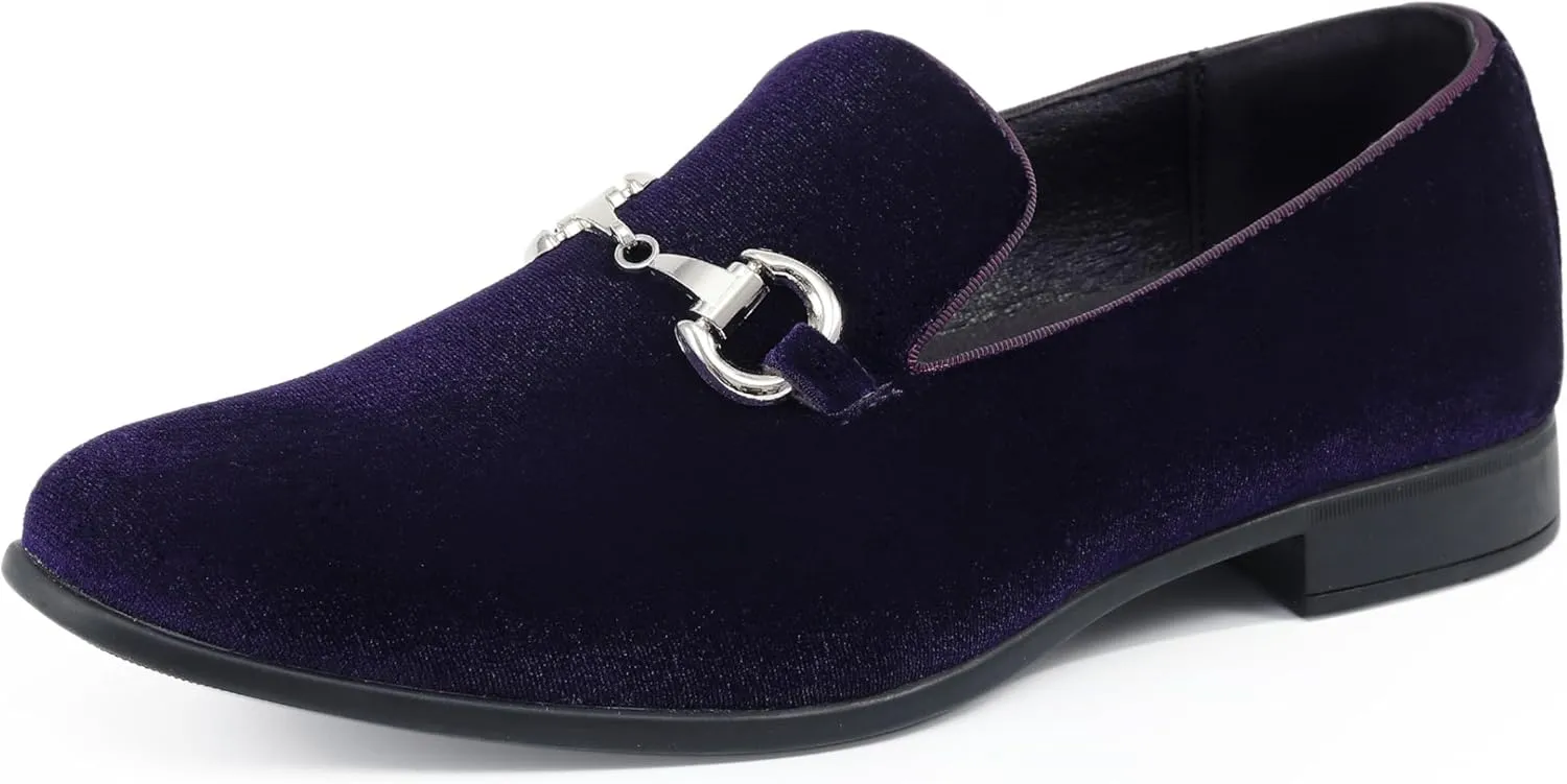 Amali Bradford - Microfiber Men's Slip-On Loafer with Gold Metal Bit - Smoking Slip On Dress Shoes for Men - Microfiber Formal Loafers for Men