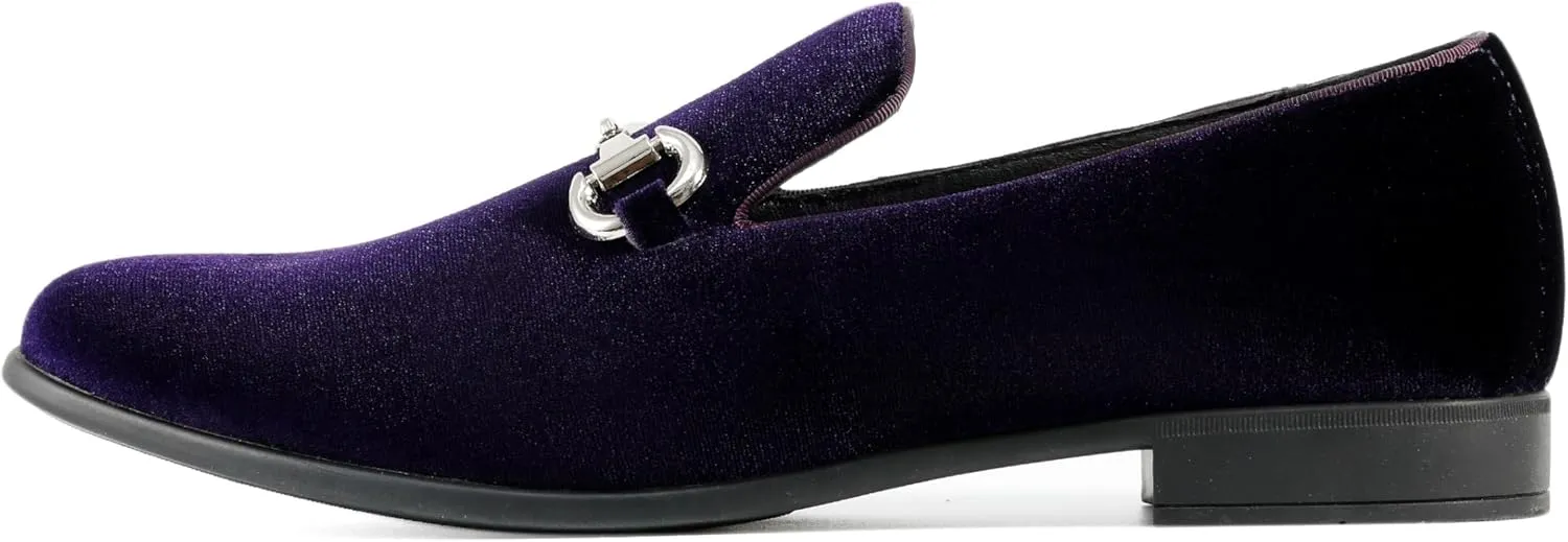 Amali Bradford - Microfiber Men's Slip-On Loafer with Gold Metal Bit - Smoking Slip On Dress Shoes for Men - Microfiber Formal Loafers for Men