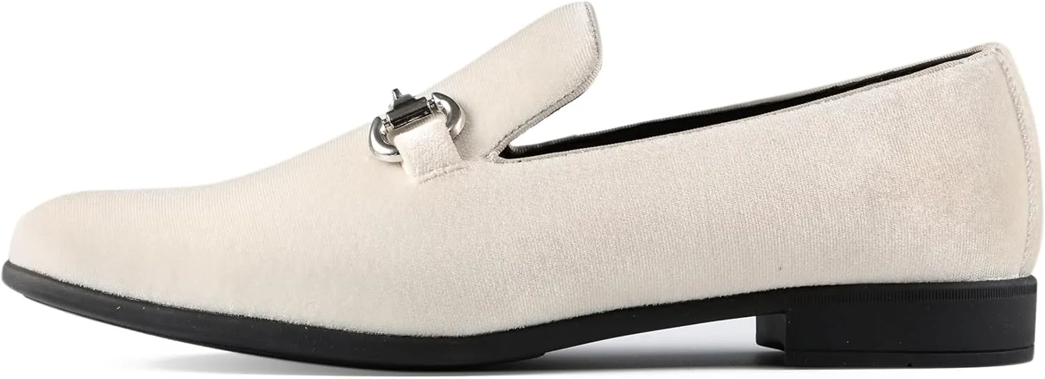 Amali Bradford - Microfiber Men's Slip-On Loafer with Gold Metal Bit - Smoking Slip On Dress Shoes for Men - Microfiber Formal Loafers for Men