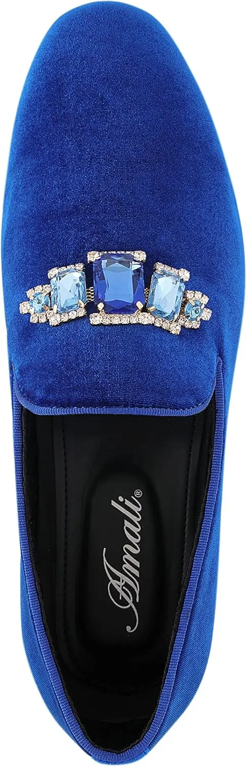 Amali Tiago- The Original Men's Faux Velvet Slip On Loafer with Jeweled Bit and Matching Piping - Mens Smoking Slip On Shoes - Formal Tuxedo Dress Shoe Loafers for Men