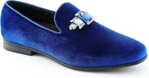 Amali Tiago- The Original Men's Faux Velvet Slip On Loafer with Jeweled Bit and Matching Piping - Mens Smoking Slip On Shoes - Formal Tuxedo Dress Shoe Loafers for Men