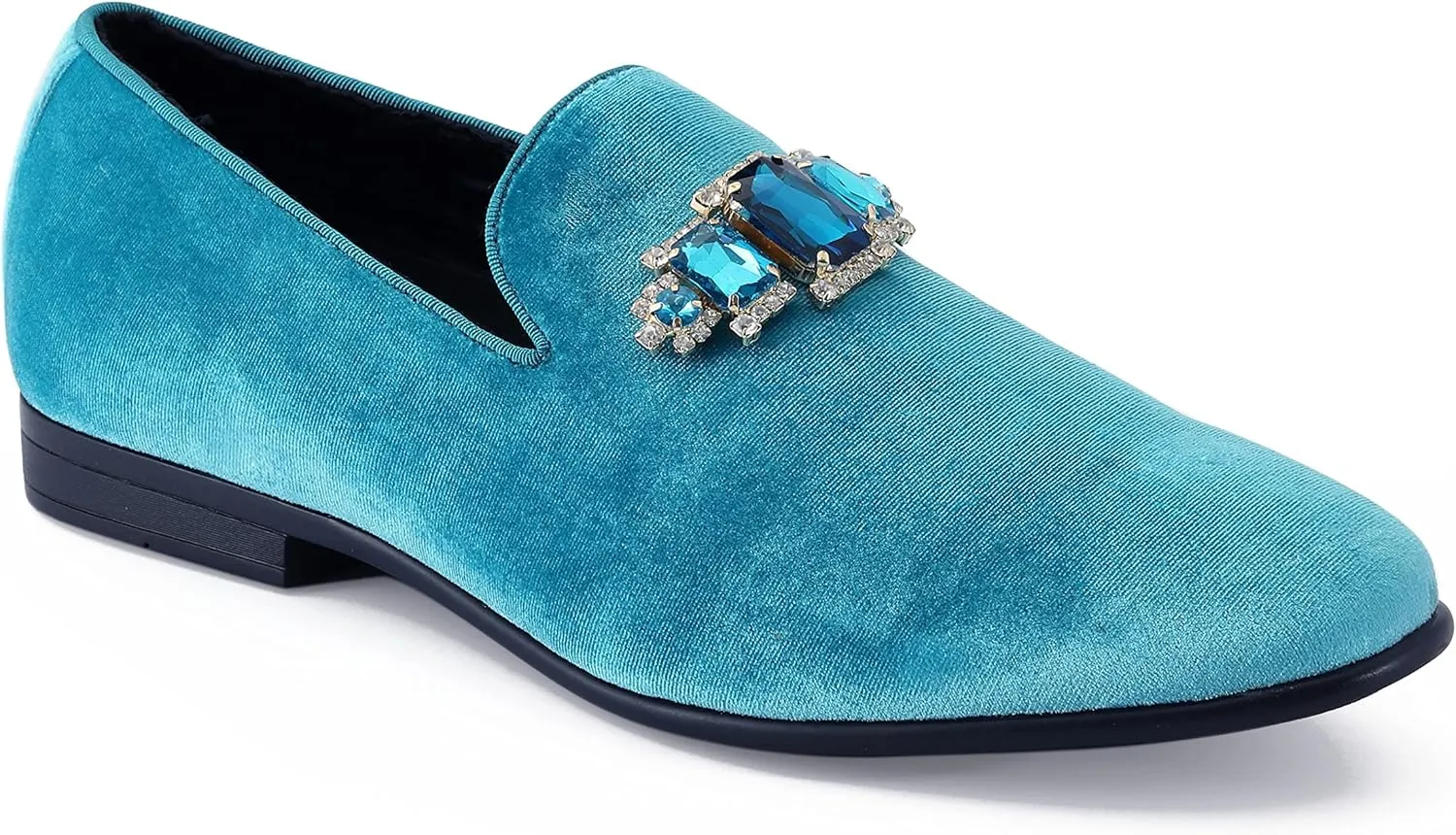 Amali Tiago- The Original Men's Faux Velvet Slip On Loafer with Jeweled Bit and Matching Piping - Mens Smoking Slip On Shoes - Formal Tuxedo Dress Shoe Loafers for Men