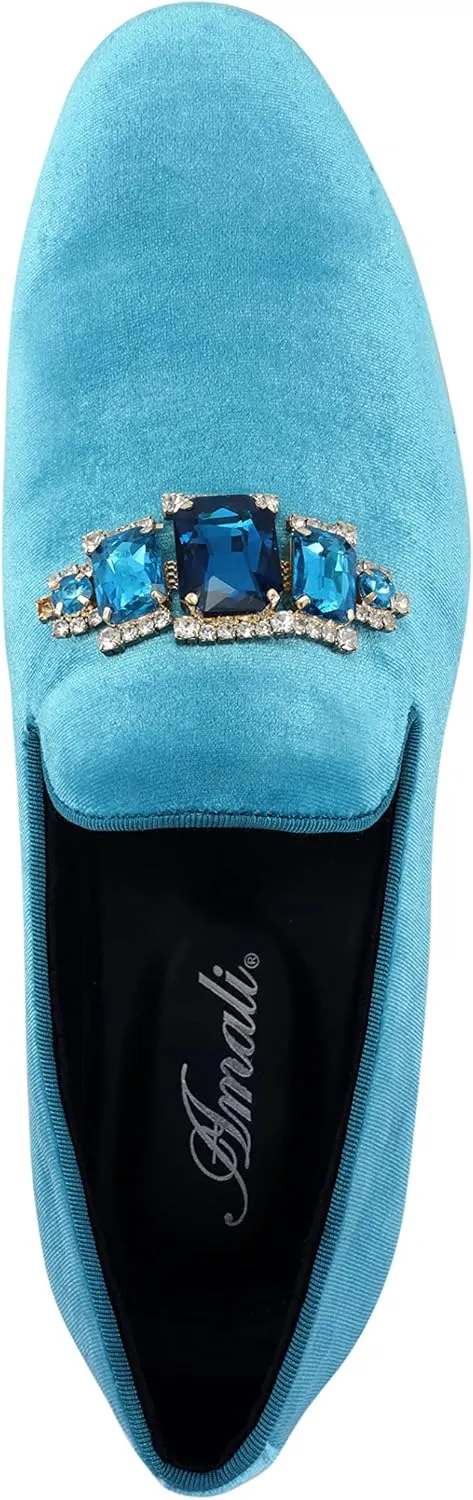 Amali Tiago- The Original Men's Faux Velvet Slip On Loafer with Jeweled Bit and Matching Piping - Mens Smoking Slip On Shoes - Formal Tuxedo Dress Shoe Loafers for Men