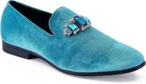 Amali Tiago- The Original Men's Faux Velvet Slip On Loafer with Jeweled Bit and Matching Piping - Mens Smoking Slip On Shoes - Formal Tuxedo Dress Shoe Loafers for Men