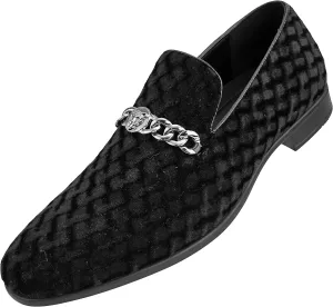 Amali Velvet Slip-On Dress Loafers for Men with Lion Head Piece, Men's Formal Smoking Tuxedo Slippers, Loafer Shoes with Metal Chain Detail