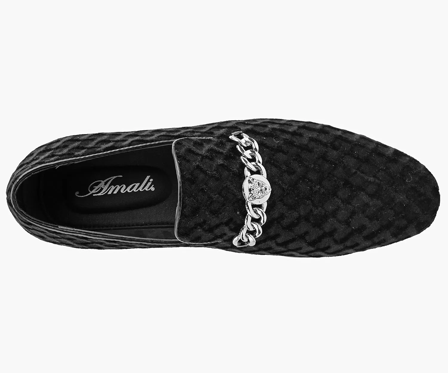 Amali Velvet Slip-On Dress Loafers for Men with Lion Head Piece, Men's Formal Smoking Tuxedo Slippers, Loafer Shoes with Metal Chain Detail