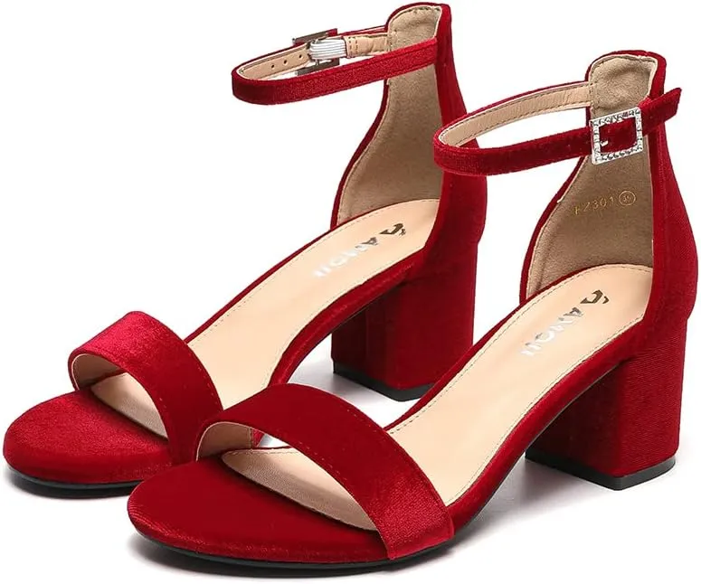 Amoji Women's 2.5 Inch Low Heel Ankle Strap Dressy Sandals 301