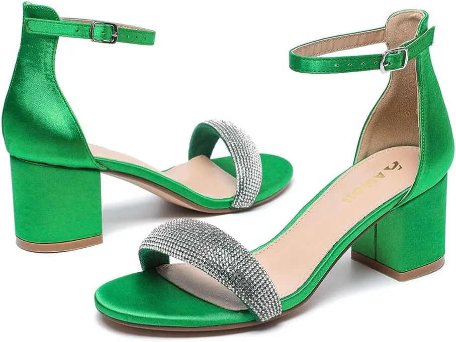 Amoji Women's 2.5 Inch Low Heel Ankle Strap Dressy Sandals 301