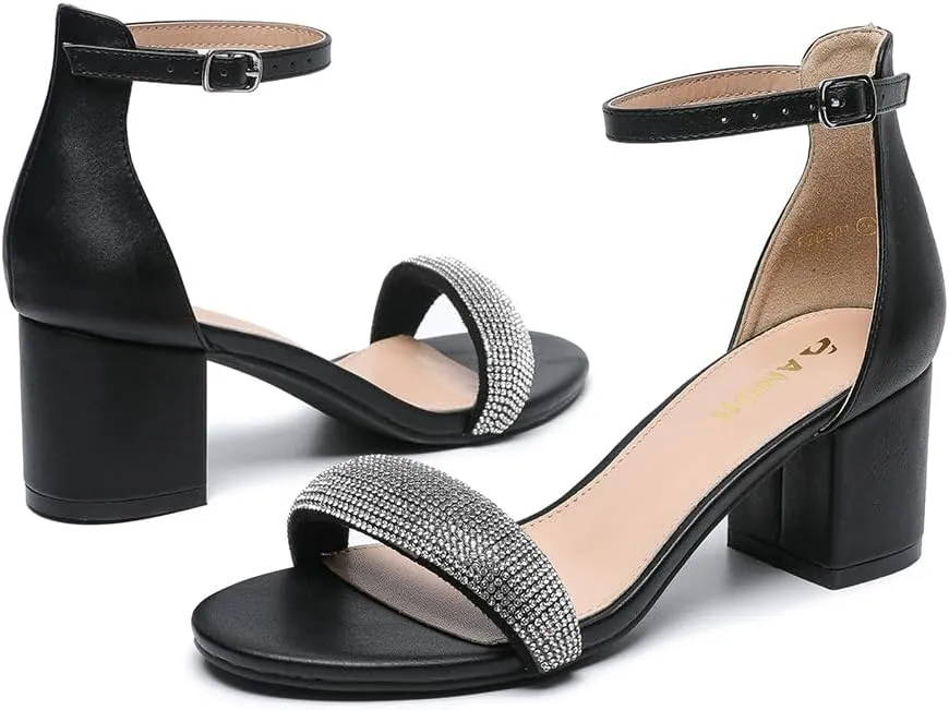 Amoji Women's 2.5 Inch Low Heel Ankle Strap Dressy Sandals 301
