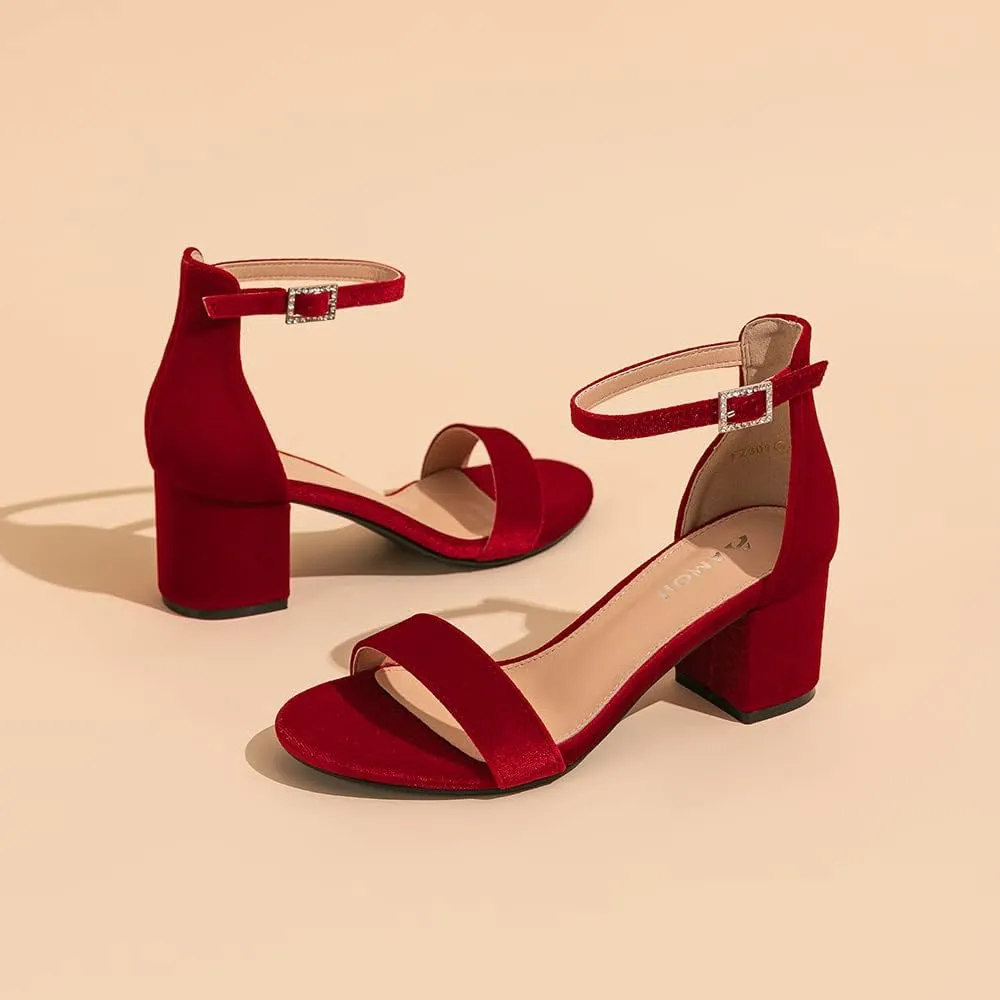 Amoji Women's 2.5 Inch Low Heel Ankle Strap Dressy Sandals 301