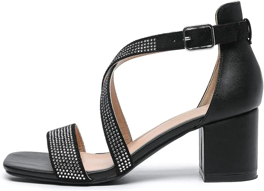 Amoji Women's 2.5 Inch Low Heel Ankle Strap Dressy Sandals 301
