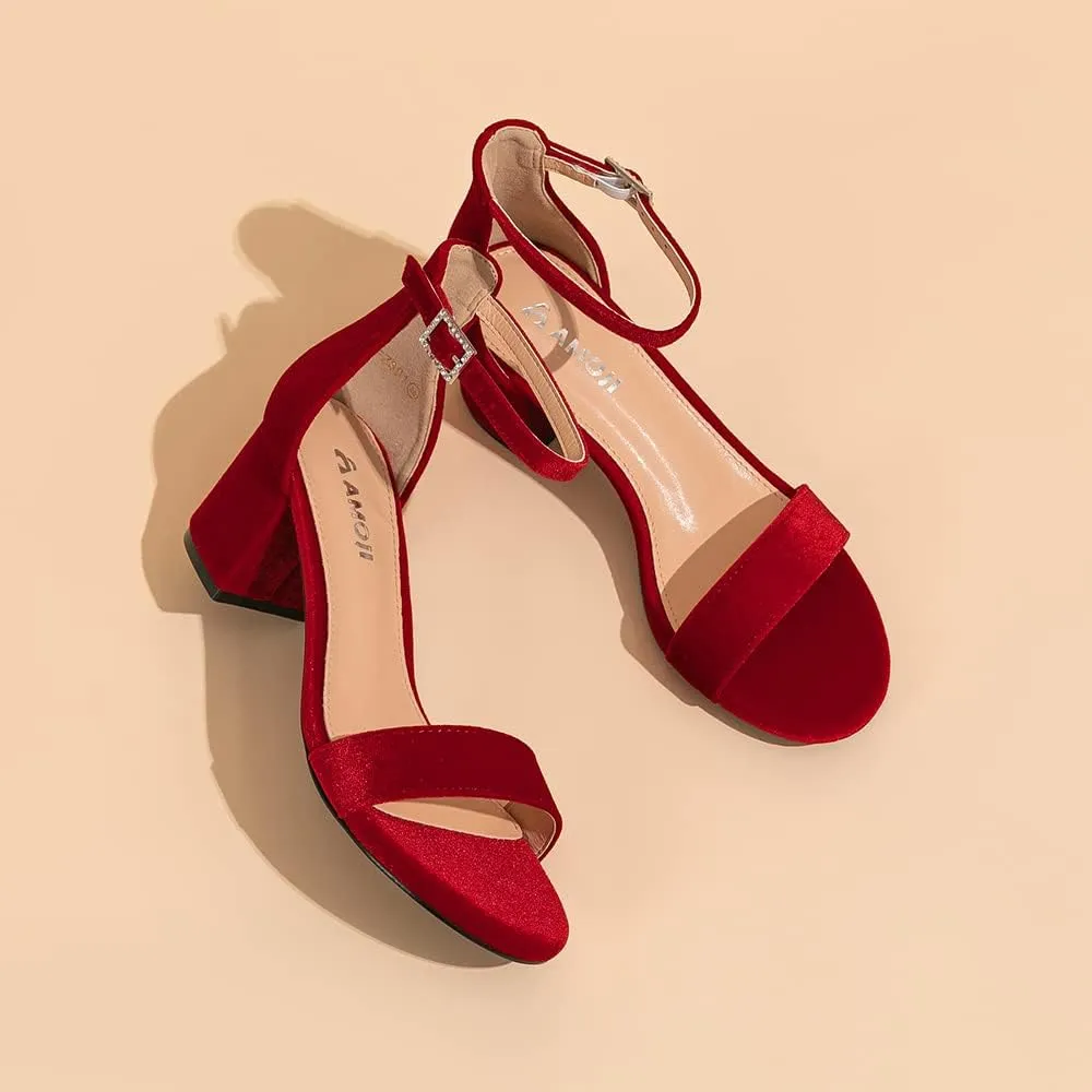 Amoji Women's 2.5 Inch Low Heel Ankle Strap Dressy Sandals 301