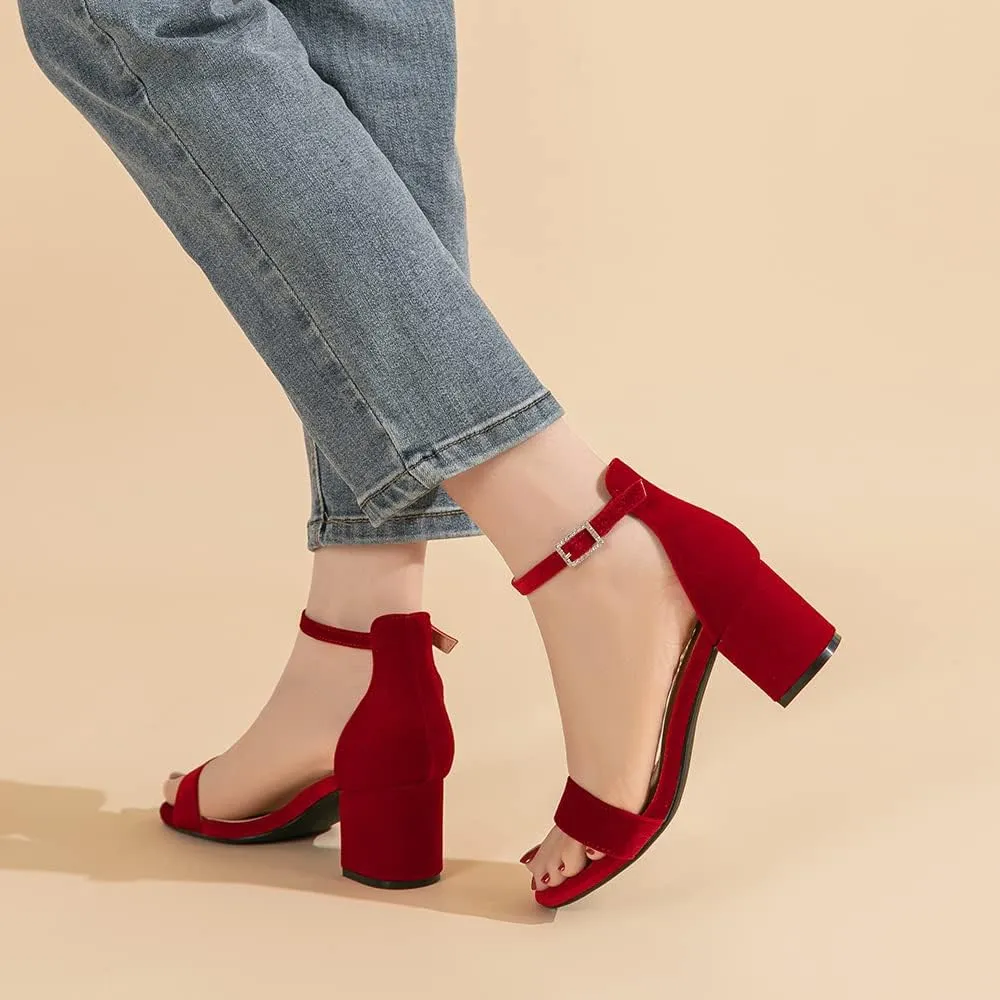 Amoji Women's 2.5 Inch Low Heel Ankle Strap Dressy Sandals 301