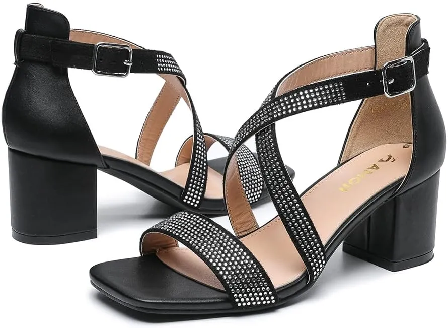 Amoji Women's 2.5 Inch Low Heel Ankle Strap Dressy Sandals 301