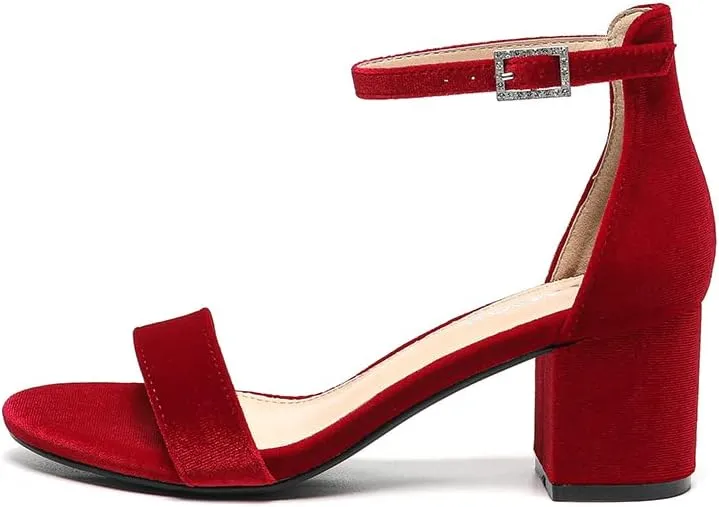 Amoji Women's 2.5 Inch Low Heel Ankle Strap Dressy Sandals 301