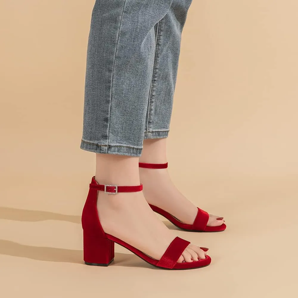 Amoji Women's 2.5 Inch Low Heel Ankle Strap Dressy Sandals 301