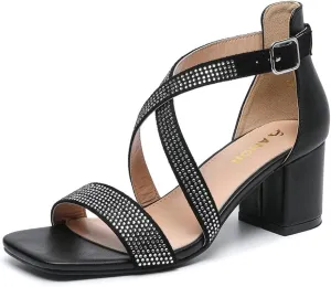 Amoji Women's 2.5 Inch Low Heel Ankle Strap Dressy Sandals 301