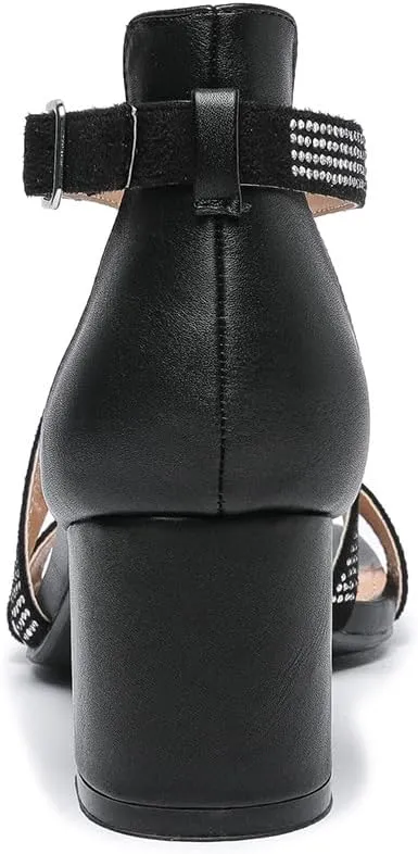 Amoji Women's 2.5 Inch Low Heel Ankle Strap Dressy Sandals 301