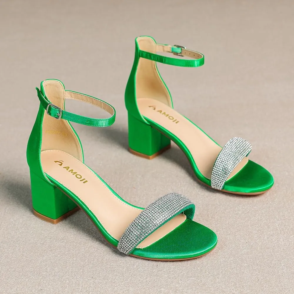 Amoji Women's 2.5 Inch Low Heel Ankle Strap Dressy Sandals 301