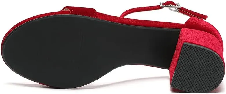 Amoji Women's 2.5 Inch Low Heel Ankle Strap Dressy Sandals 301