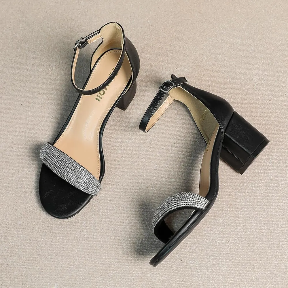 Amoji Women's 2.5 Inch Low Heel Ankle Strap Dressy Sandals 301