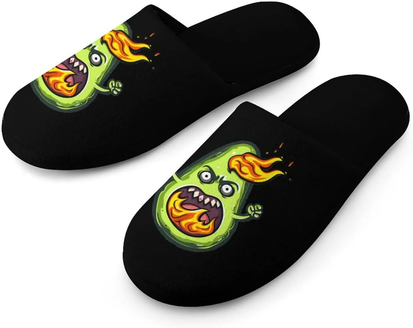 Angry Avocado With Flames Flannel Cotton Slippers Anti-Skid Indoor Outdoor Slippers Closed Toe Slip-on House Shoes