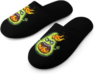 Angry Avocado With Flames Flannel Cotton Slippers Anti-Skid Indoor Outdoor Slippers Closed Toe Slip-on House Shoes