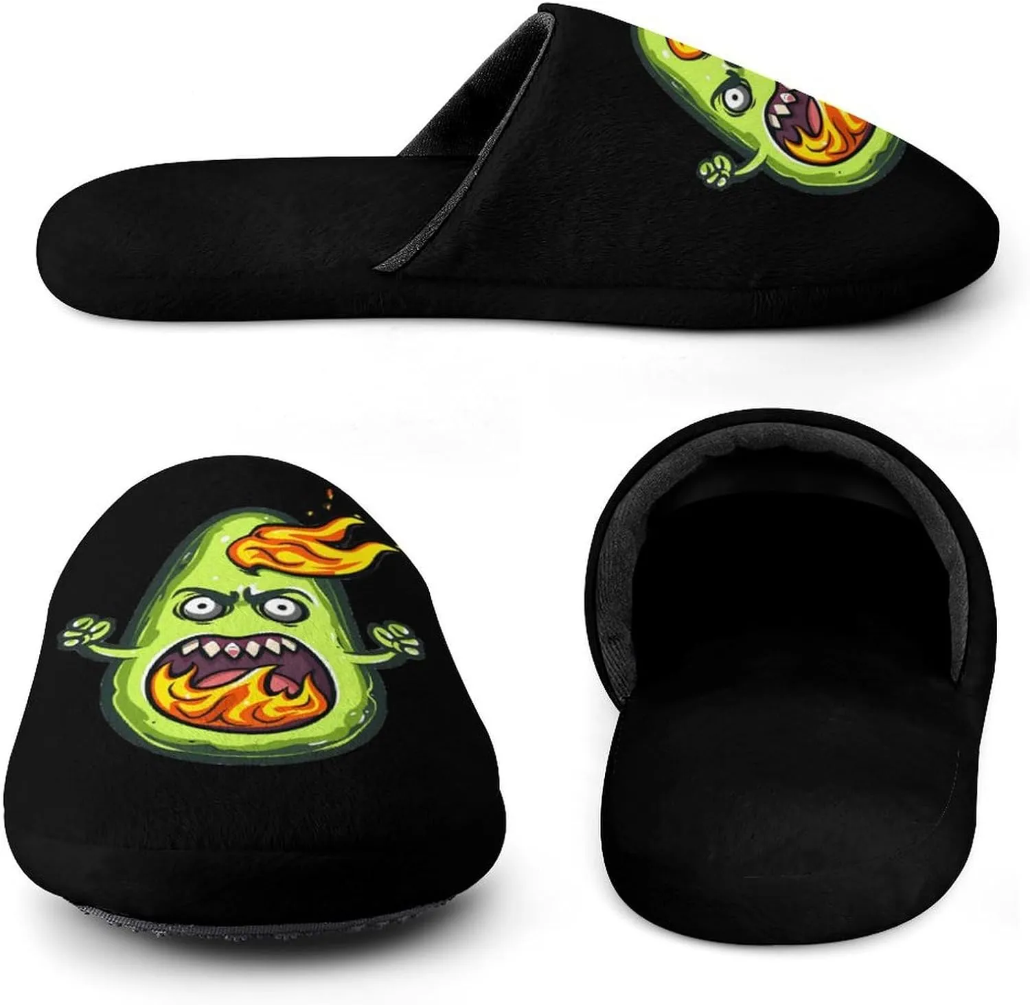 Angry Avocado With Flames Flannel Cotton Slippers Anti-Skid Indoor Outdoor Slippers Closed Toe Slip-on House Shoes