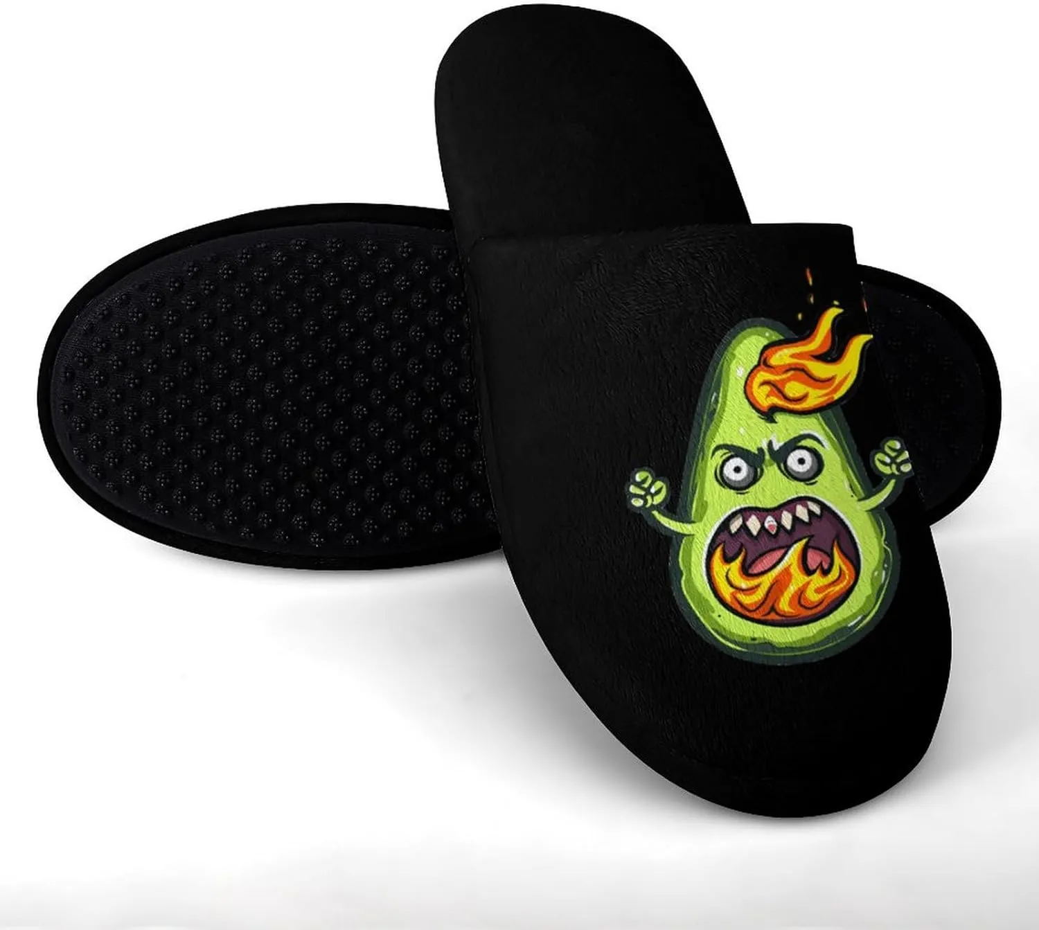 Angry Avocado With Flames Flannel Cotton Slippers Anti-Skid Indoor Outdoor Slippers Closed Toe Slip-on House Shoes