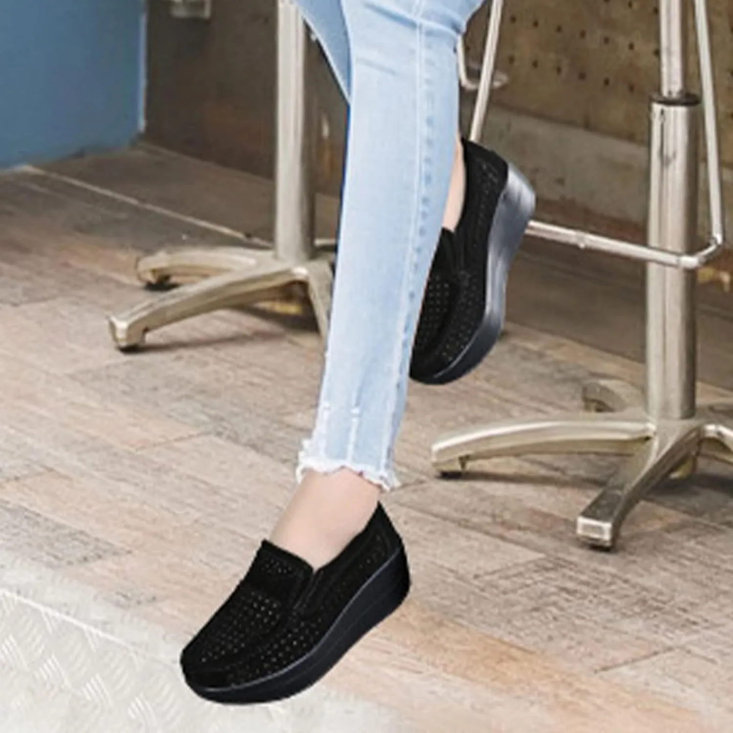 AngryMonkey Women's Fashion Platform Sneakers High Hidden Heel Wedge Moccasin Slip-on Casual Low Top Non-Slip Walking Shoes