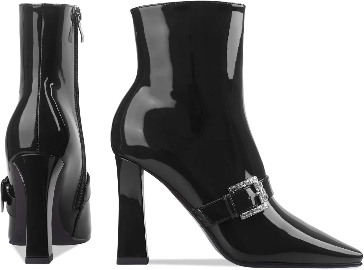 Ankle Boots Chunky High Heel Black Booties Closed Square Toe Short Boot with Side Zipper 4 Inches Heel Crocodile Pattern for Women Ladies Sexy