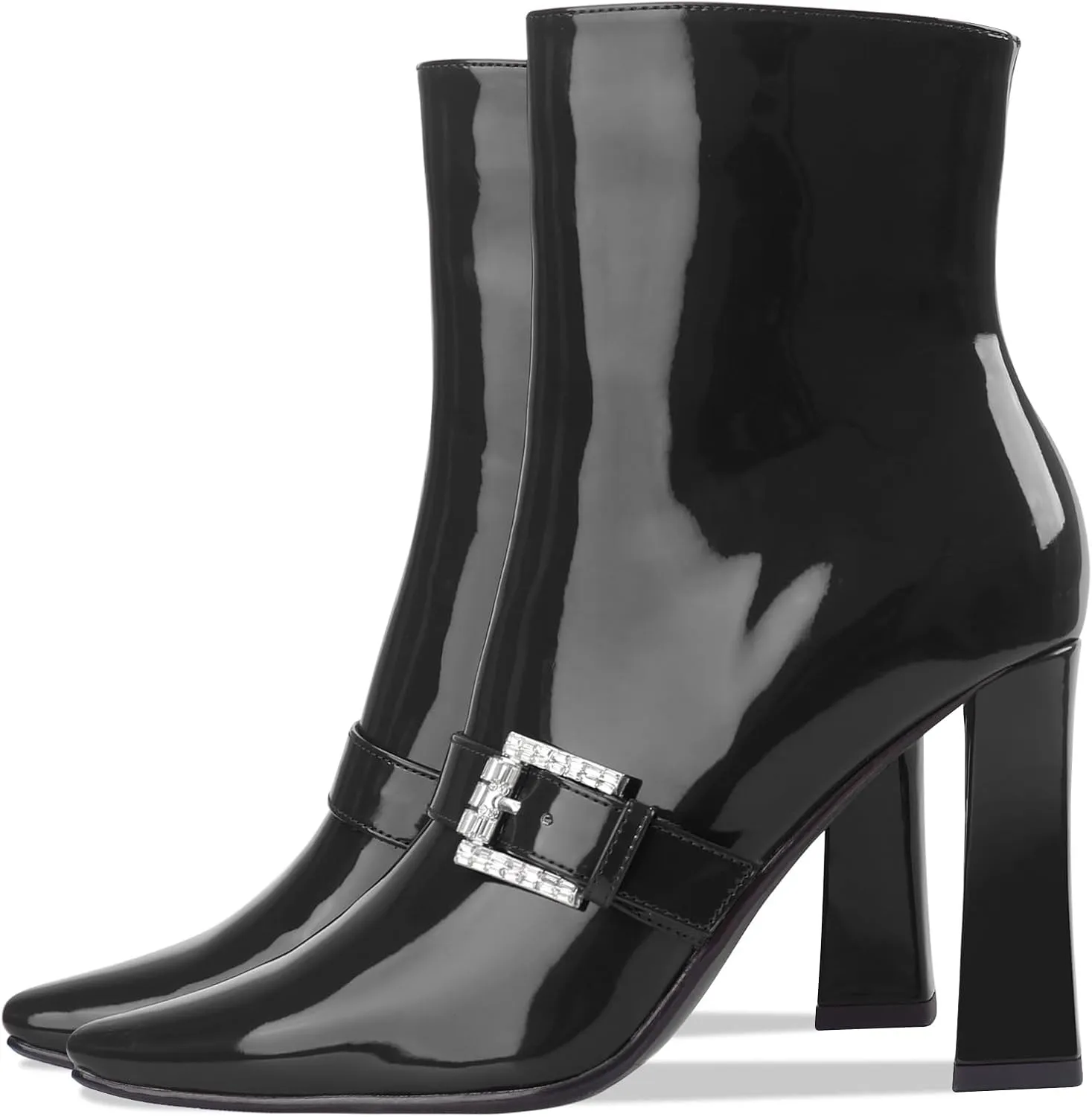 Ankle Boots Chunky High Heel Black Booties Closed Square Toe Short Boot with Side Zipper 4 Inches Heel Crocodile Pattern for Women Ladies Sexy