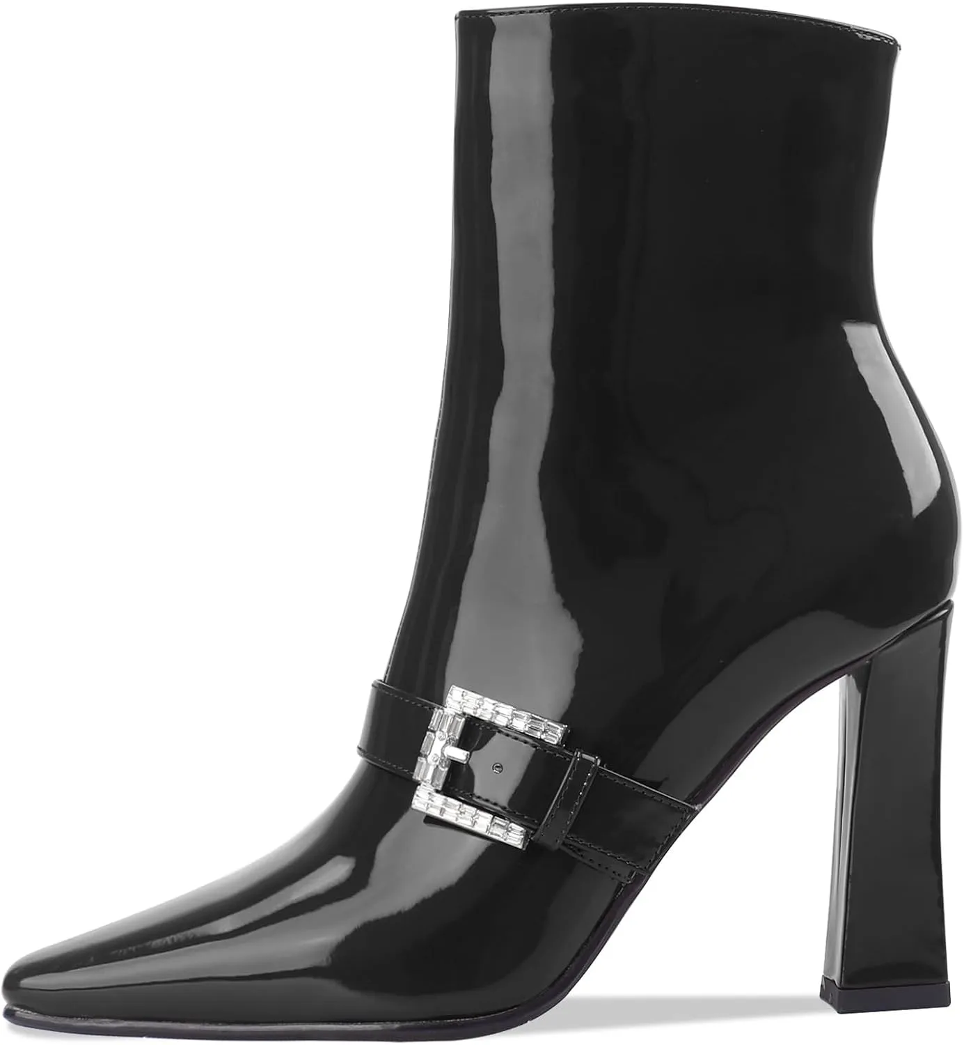 Ankle Boots Chunky High Heel Black Booties Closed Square Toe Short Boot with Side Zipper 4 Inches Heel Crocodile Pattern for Women Ladies Sexy