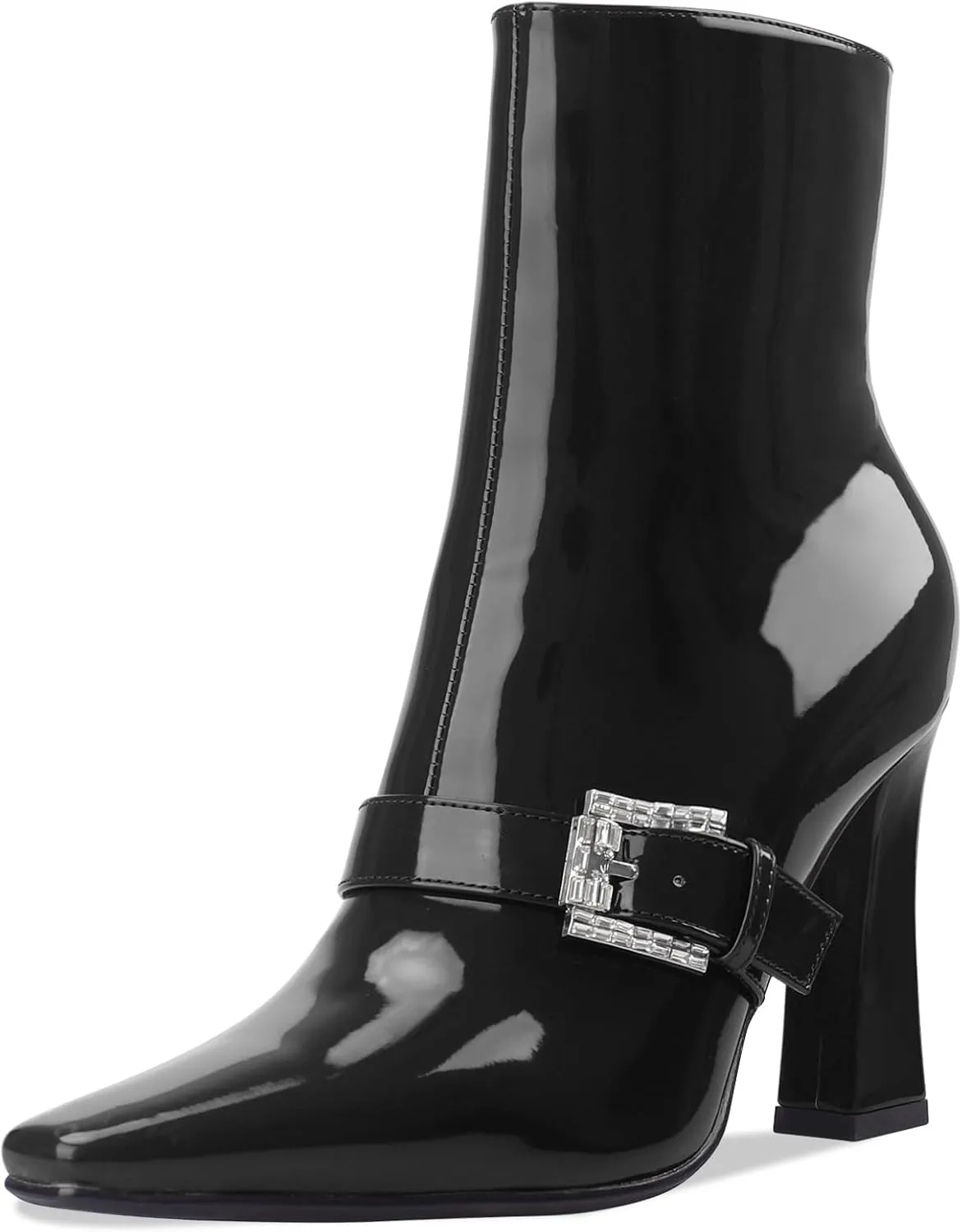 Ankle Boots Chunky High Heel Black Booties Closed Square Toe Short Boot with Side Zipper 4 Inches Heel Crocodile Pattern for Women Ladies Sexy