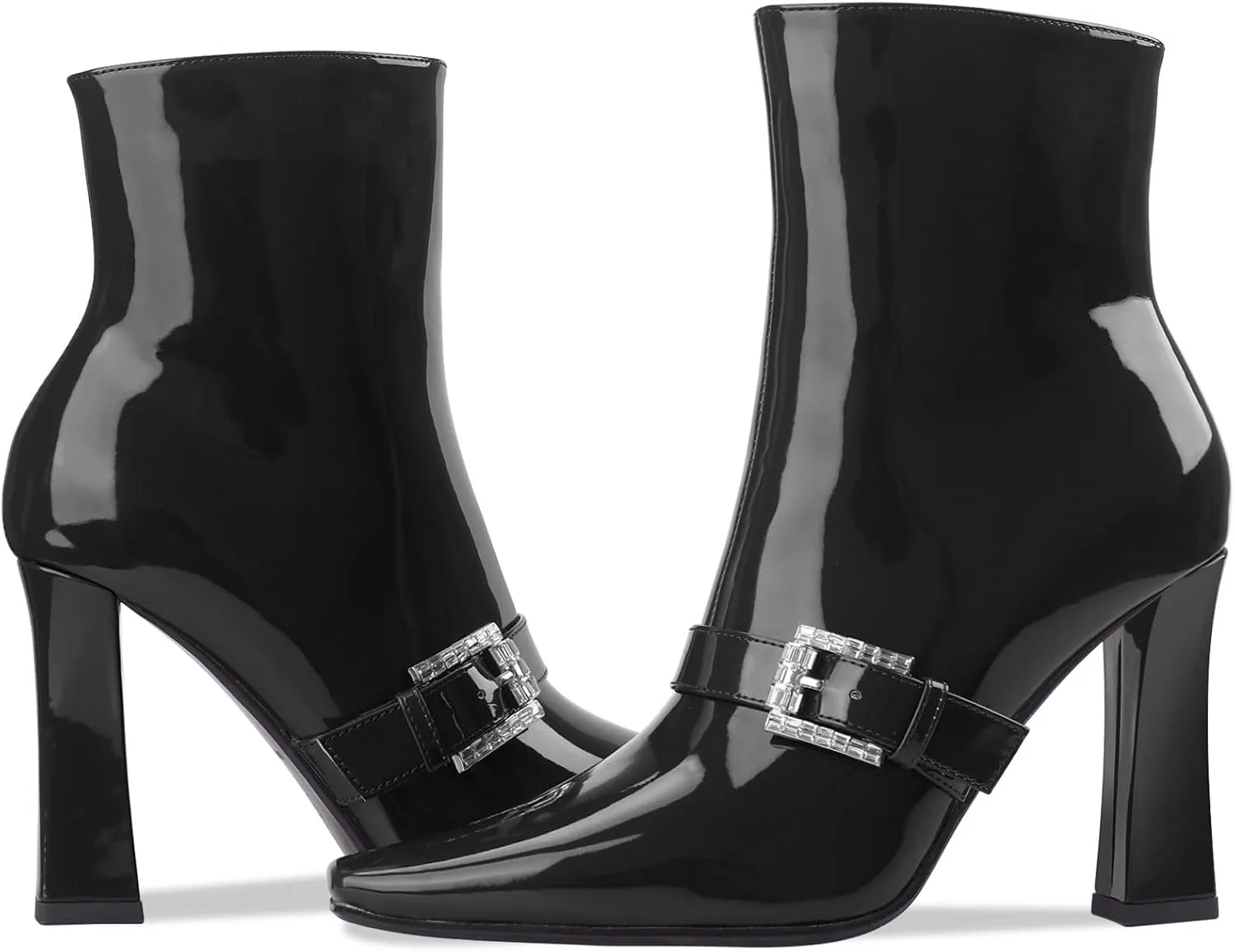 Ankle Boots Chunky High Heel Black Booties Closed Square Toe Short Boot with Side Zipper 4 Inches Heel Crocodile Pattern for Women Ladies Sexy