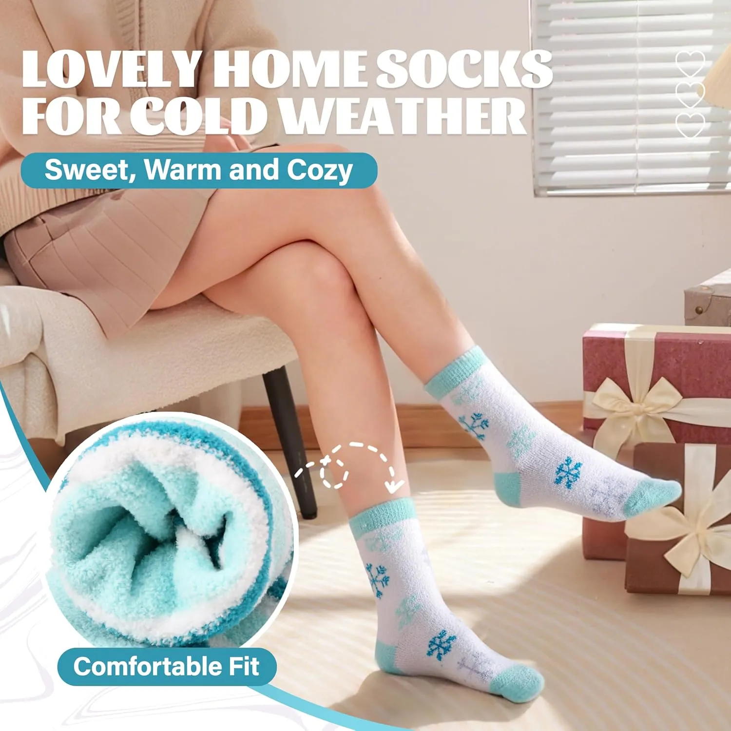 Anlisim Womens Fuzzy Socks Cozy Fluffy Winter Cabin Slipper Warm Fleece Soft Thick Comfy Socks