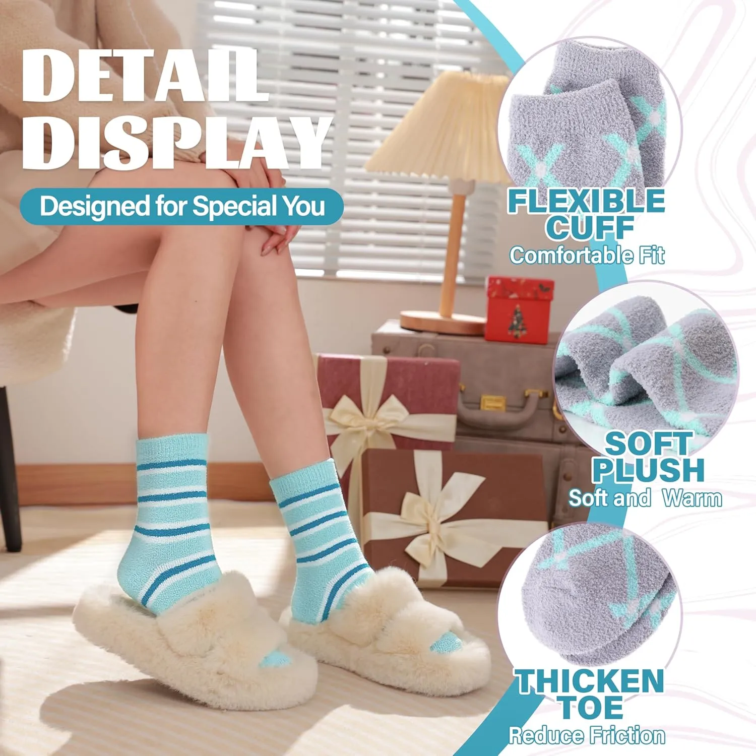 Anlisim Womens Fuzzy Socks Cozy Fluffy Winter Cabin Slipper Warm Fleece Soft Thick Comfy Socks