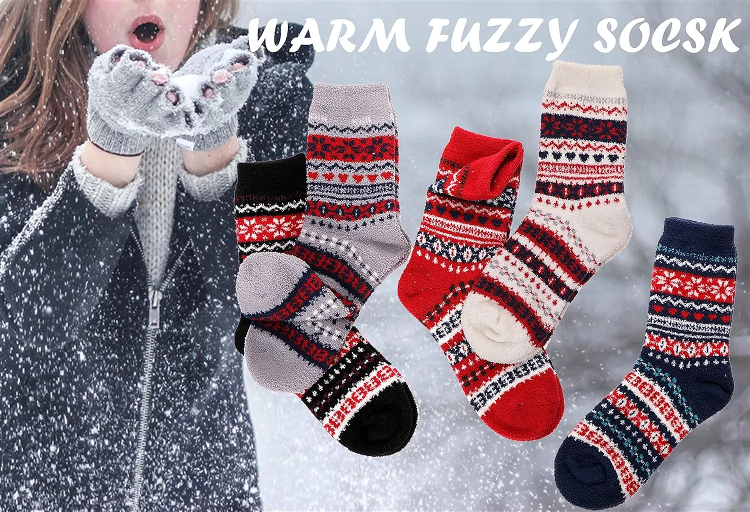 ANTSANG Womens Fuzzy Socks Slipper Winter Fluffy Cozy Cabin Warm Soft Fleece Comfy Home Socks