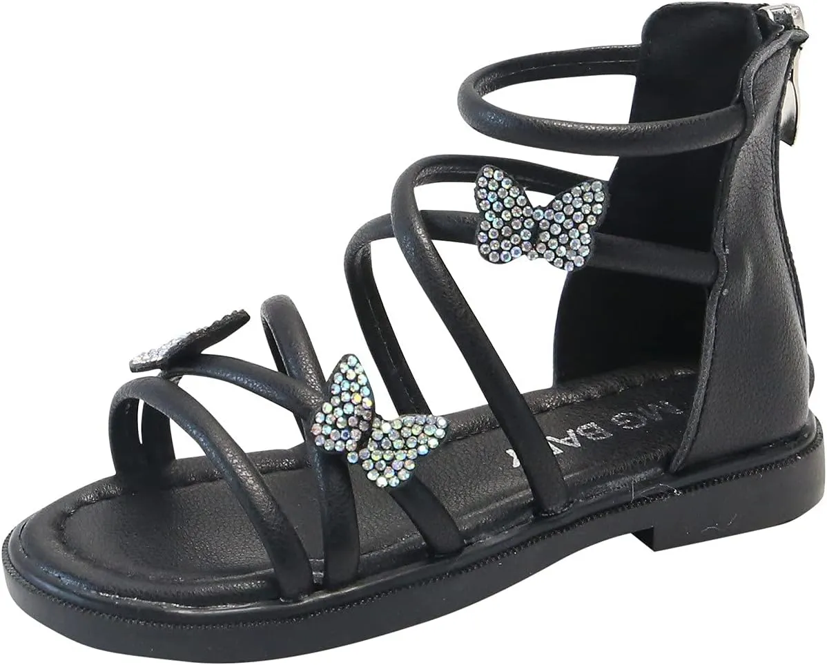 Baby Kids Gl𝐚diator Roman Leather Shoes Girls Childrens Bow Glitter Flat Non Slip Sandals Soft Comfy Summer