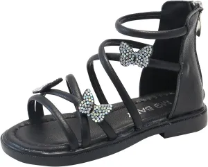 Baby Kids Gl𝐚diator Roman Leather Shoes Girls Childrens Bow Glitter Flat Non Slip Sandals Soft Comfy Summer