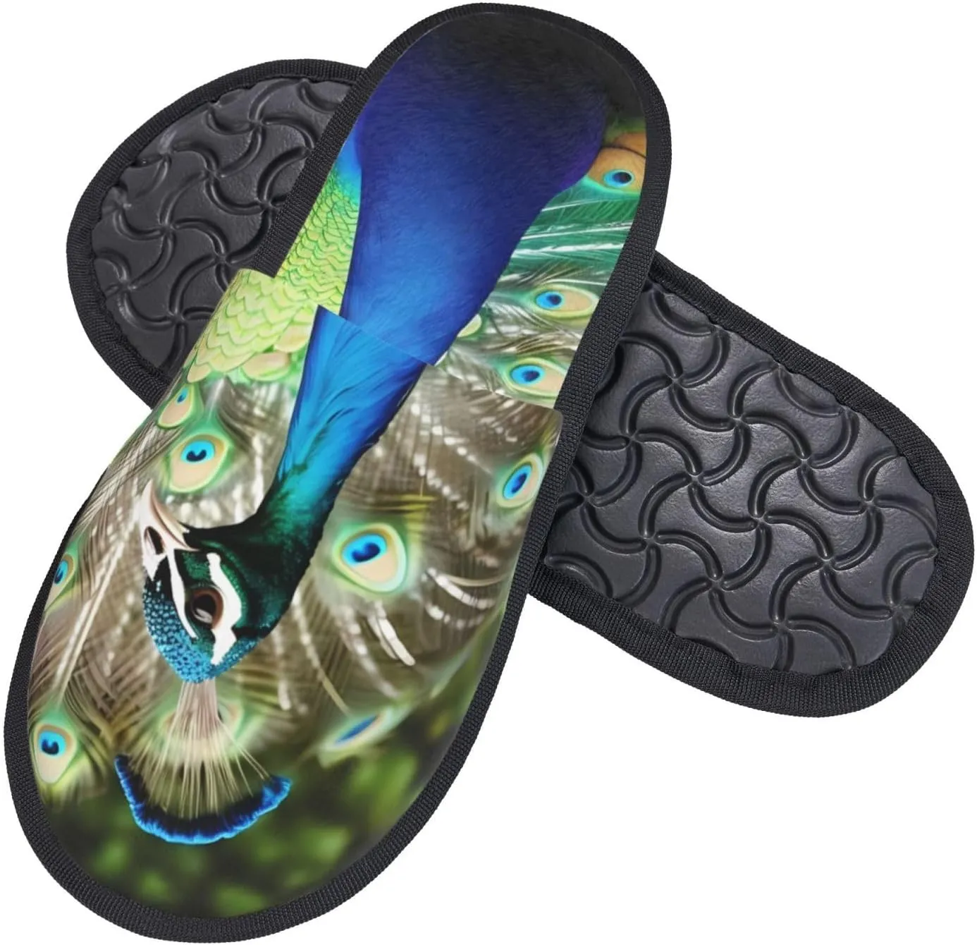 Beautiful peacock Women's Fuzzy Slippers Slip-on Slipper Soft Comfy Bedroom Slippers Non-slip House Shoes