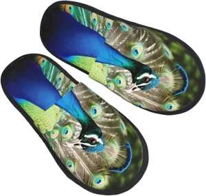 Beautiful peacock Women's Fuzzy Slippers Slip-on Slipper Soft Comfy Bedroom Slippers Non-slip House Shoes